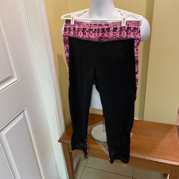Giam Womens Pink Black Yoga Capri Pants Crop Leggings Capris Size L Mesh calf Ap - Picture 1 of 9